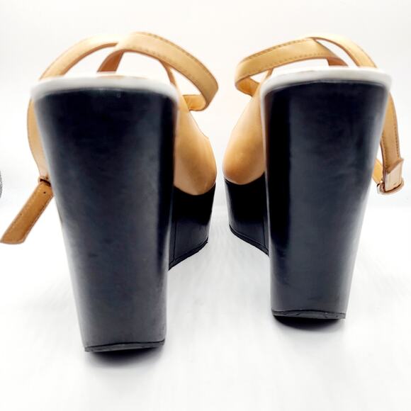 Marc by Marc Jacobs Tan Beige Leather Ankle Strap Wedge Sandals Women's Size 8 - Picture 6 of 11